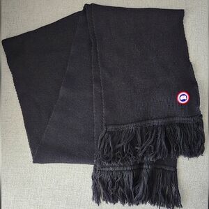 Canada Goose Slim Black Merino Wool Fringe Scarf